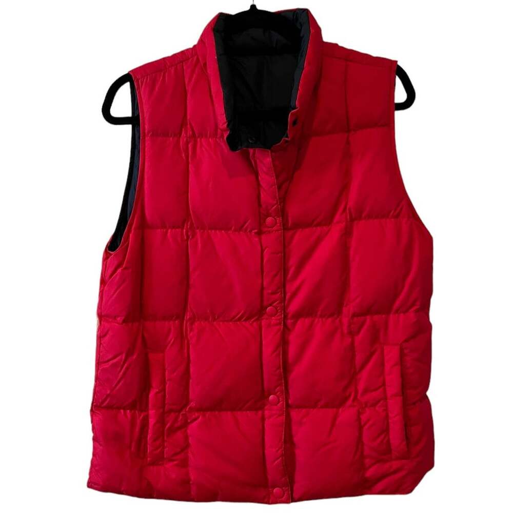 Lands End reversible goose down puffer vest black red S